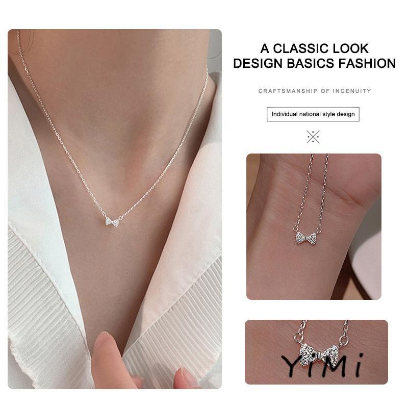 【Thanh toán đích】Vòng cổ Mặt Nơ Pha Lê Dễ Thương Thời Trang Cho Nữ