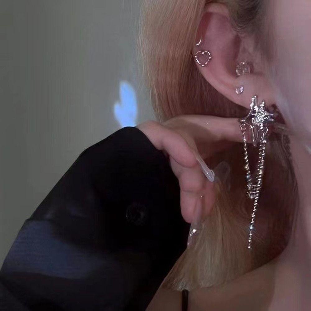 1 Khuyên Tai Tua Rua Hình Ngôi Sao Đơn Giản Thời Trang|Bông Tai Dáng Dài Phong Cách Hàn Quốc Thời Trang