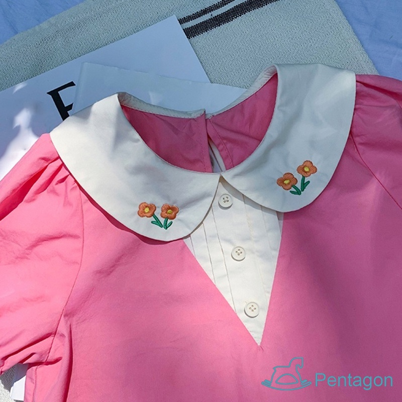 Đầm Tay Phồng Thêu Họa Tiết Xinh Xắn Thời Trang Mùa Hè Cho Bé Gái