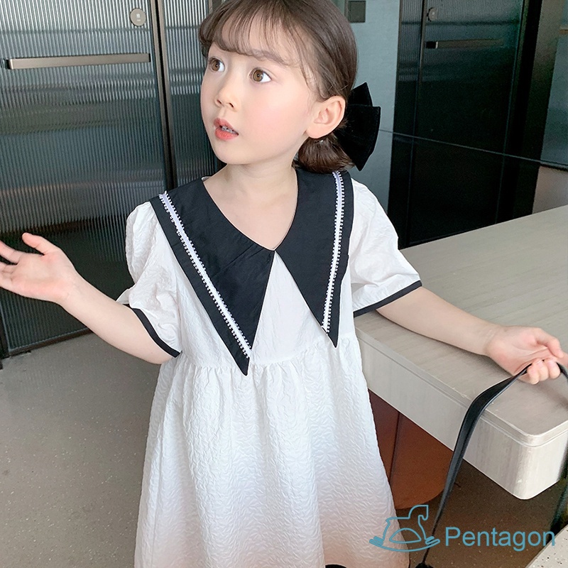 Đầm Ngắn Tay Màu Trơn Thoáng Khí Thời Trang Mùa Hè Hàn Quốc Dành Cho Bé Gái 3-8 Tuổi