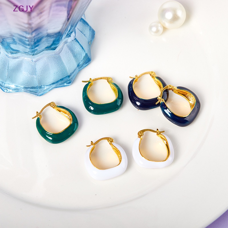 1 Đôi Bông Tai Hình Tròn Bằng Hợp Kim Màu Xanh Lá Phong Cách Vintage Hàn Quốc Thời Trang Cho Nữ Mới