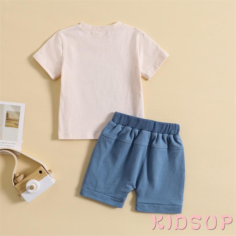 Set Đồ 2 Món Gồm Áo Thun Tay Cộc Cổ Tròn In Chữ + Quần Ngắn Màu Trơn Cho Bé Trai