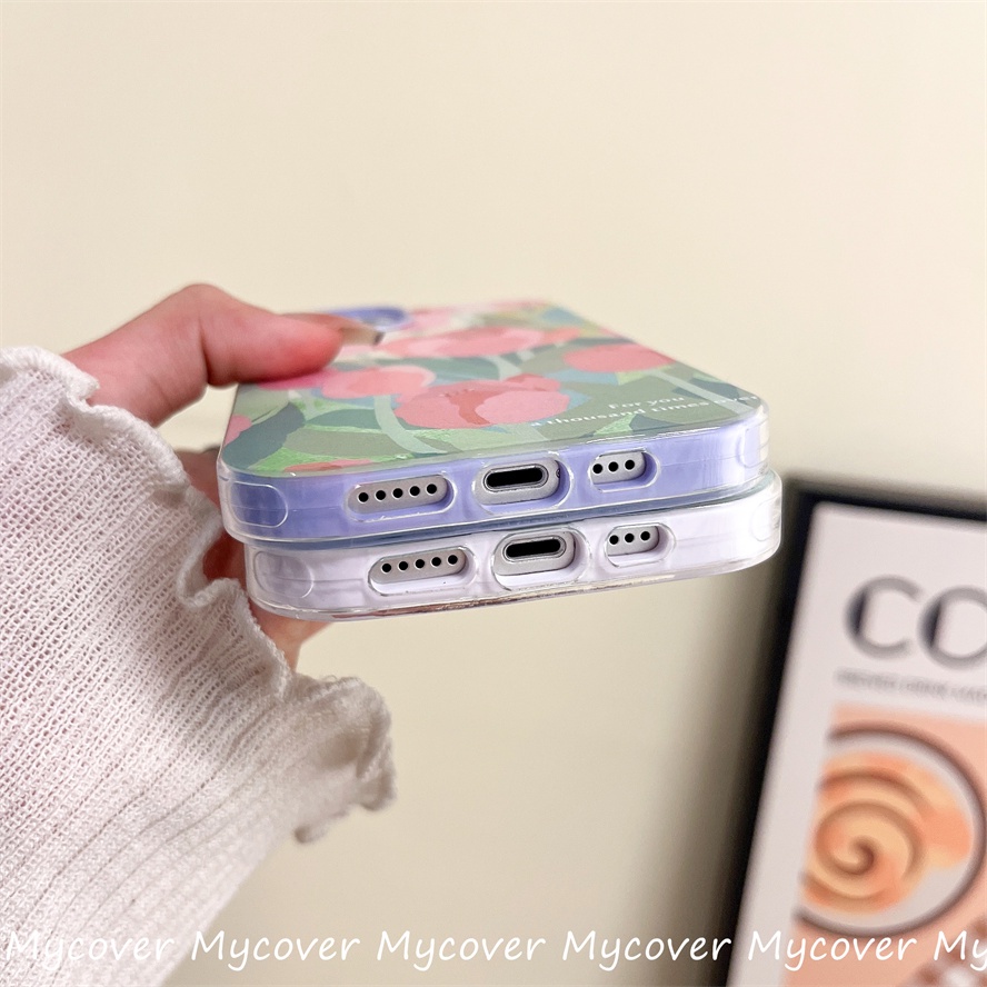 Ốp Điện Thoại Silicon Mềm Họa Tiết Hoa Tulip Màu Hồng Cho iPhone 14 13 12 11 Pro Max X XR Xs Max 6 7 8 Plus