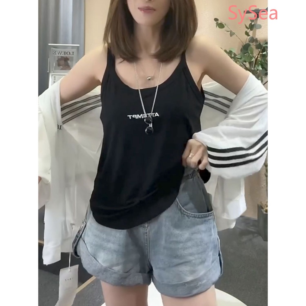 Áo Hai Dây Dáng Rộng Thêu Chữ Thời Trang Mùa Hè Cho Nữ