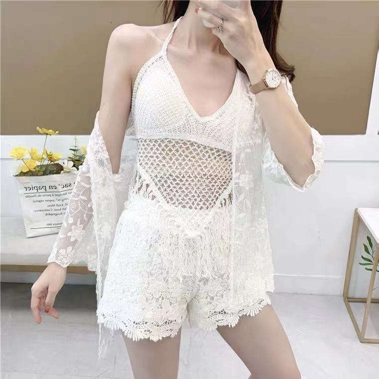 K Áo Khoác Dệt Kim Rỗng Chống Nắng Mặc Ngoài Bikini Đi Biển Mùa Xuân Nóng Bỏng