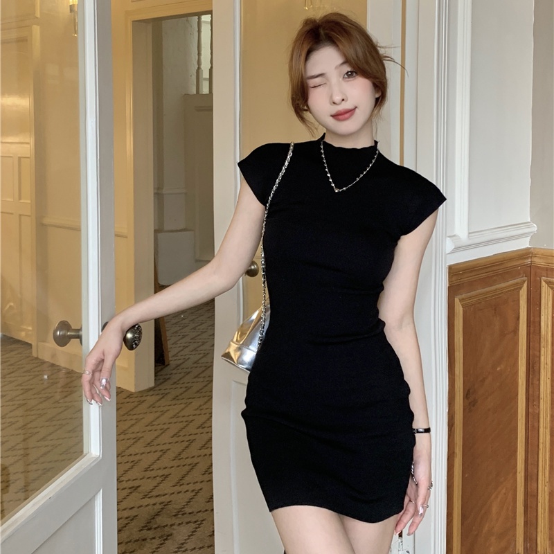 COZOK Đầm Dệt Kim Tay Cánh Tiên Màu Sắc Thanh Lịch Cho Nữ