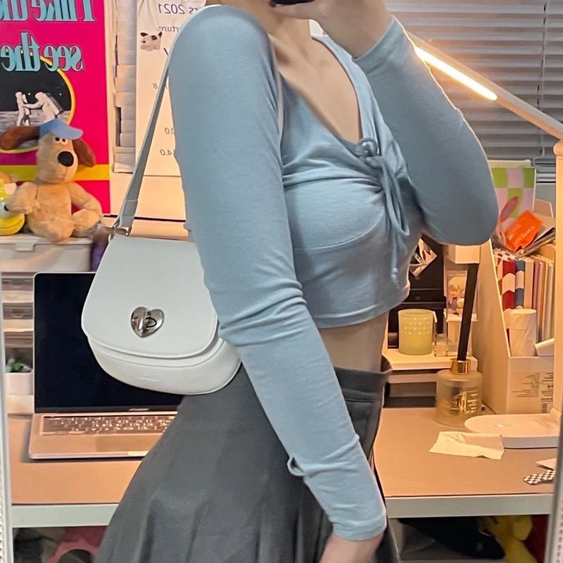 Túi Đeo Chéo Vai Có Khóa Hình Yên Ngựa Màu Trơn Dành Cho Nữ