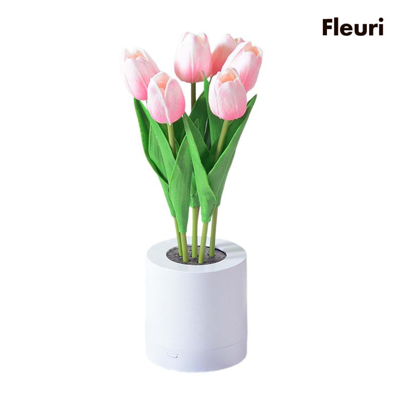 [Fleurir] Đèn Đầu Giường Với Cổng USB Chậu Hoa Trắng Hiện Đại