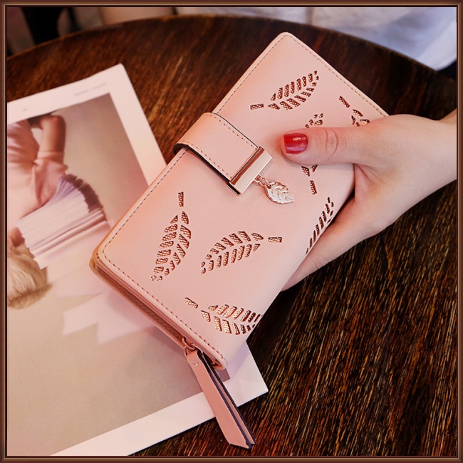 Ví Da Cầm Tay Dáng Dài Họa Tiết Lá Rỗng Thời Trang Cho Nữ