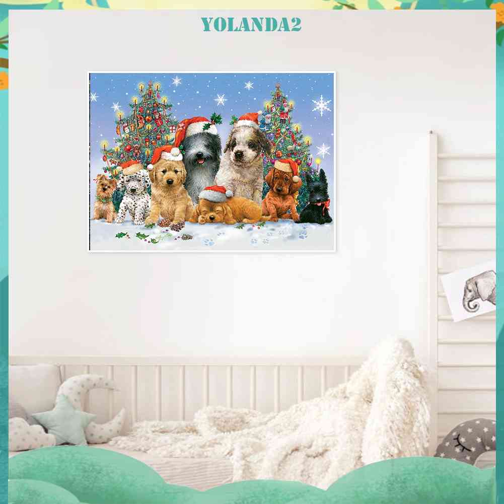 Tranh Đính Đá Kim Cương Toàn Bộ 5D DIY Hình Vẽ Chó Giáng Sinh