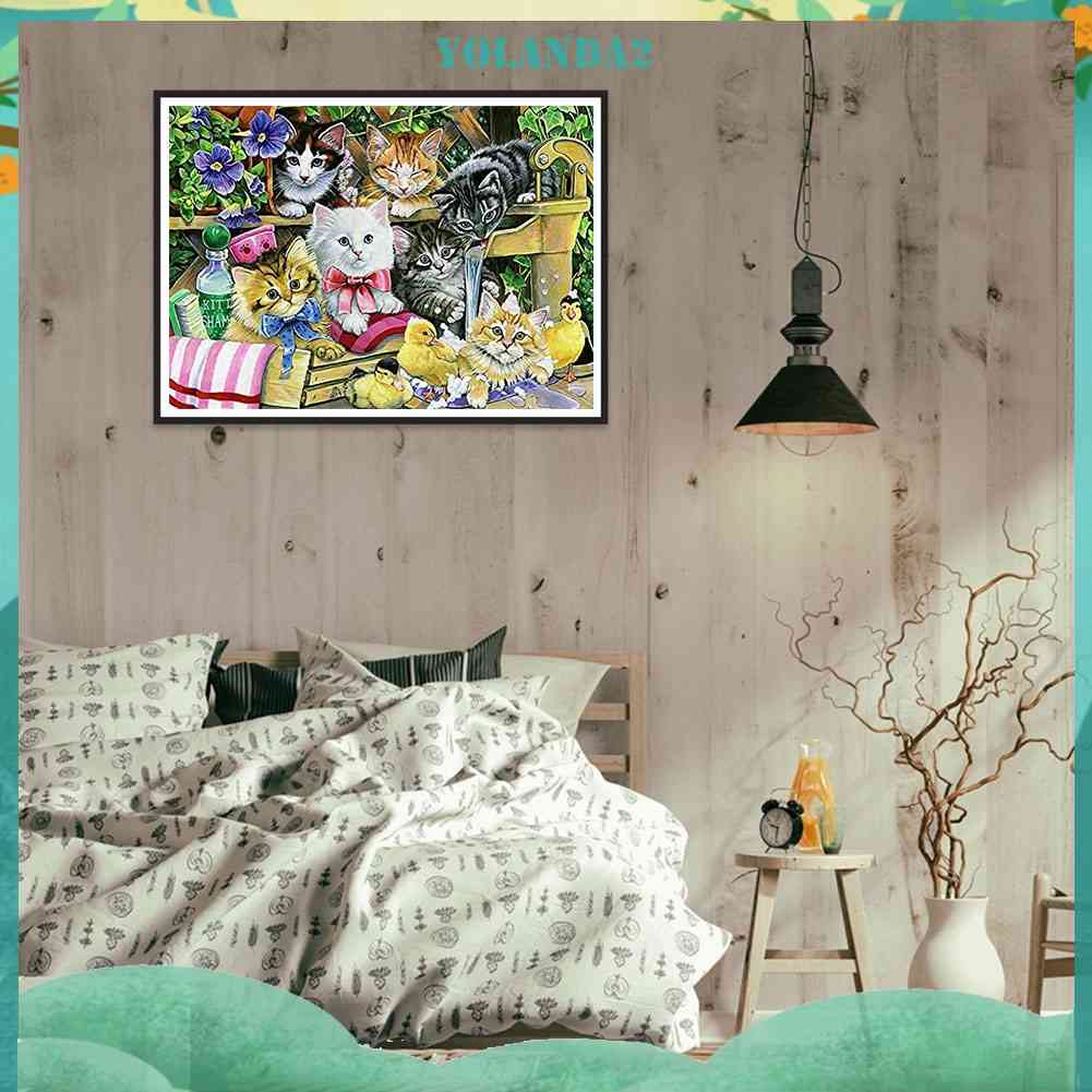 Tranh Đính Đá Kim Cương Toàn Bộ 5D DIY Hình Vẽ Mèo Trang Trí Nhà Cửa