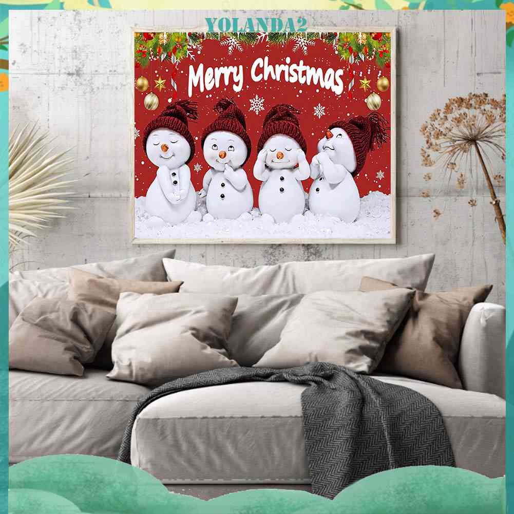 Tranh Đính Đá Kim Cương Toàn Bộ Họa Tiết Bốn Người Tuyết Dùng Trang Trí Tường