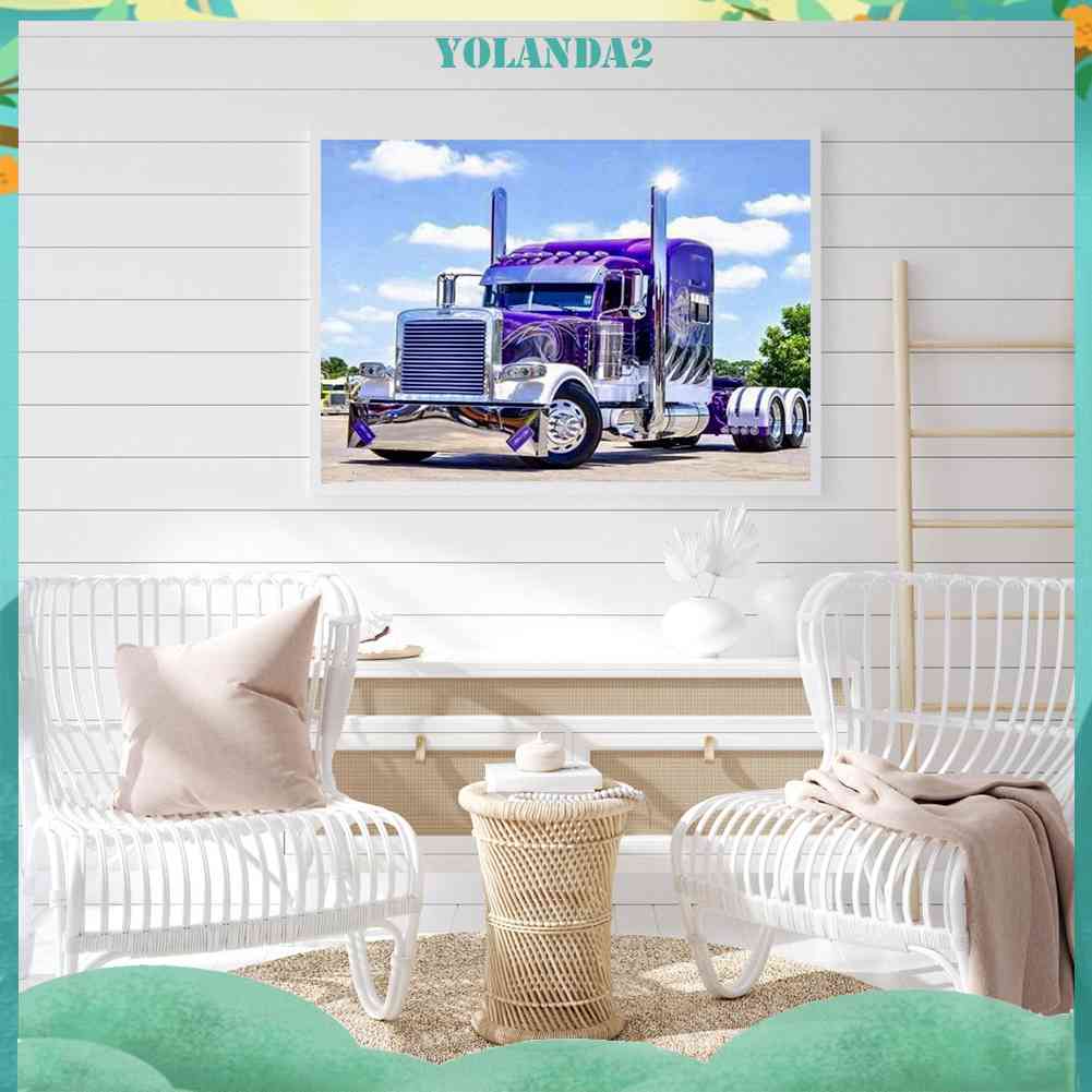 Tranh Đính Đá Kim Cương Toàn Bộ Hình Xe Nông Trại Màu Tím