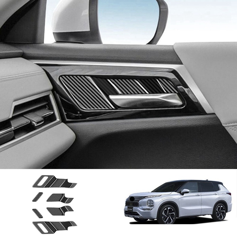 1 Cặp Miếng Dán Trang Trí Tay Nắm Cửa Bên Trong Xe Hơi Mitsubishi Outlander 2022 2023 Bằng Sợi Carbon