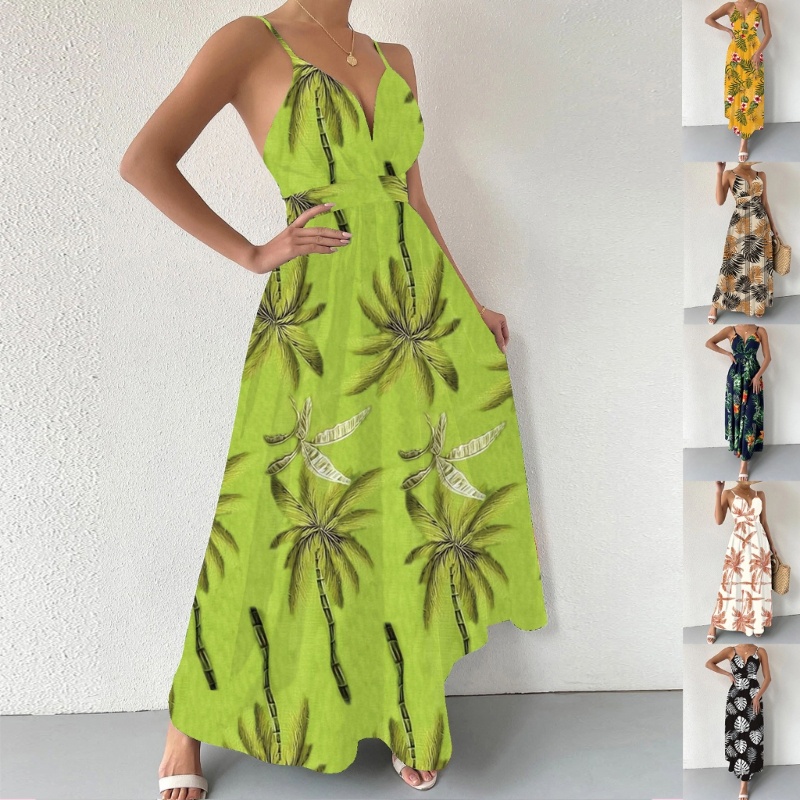 Đầm Dài Dáng Chữ A Hở Lưng In Họa Tiết Hoa Lá Thời Trang Mùa Hè Xinh Xắn Cho Nữ