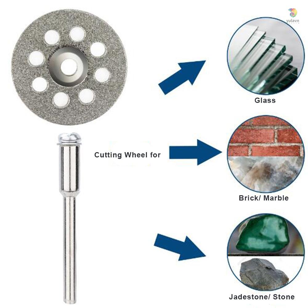 Set 24 Bánh Xe Cắt Kim Cương Đường Kính 22mm Kèm 4 Trục Quay 3mm Thay Thế Cho Dụng Cụ Dremel