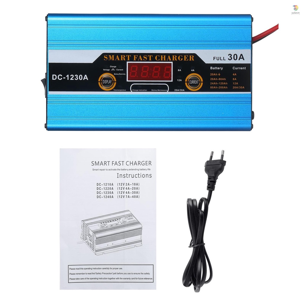 Bộ Sạc Pin Nhanh Thông Minh 12V 30A Có Màn Hình LCD Kỹ Thuật Số Cho Xe Hơi