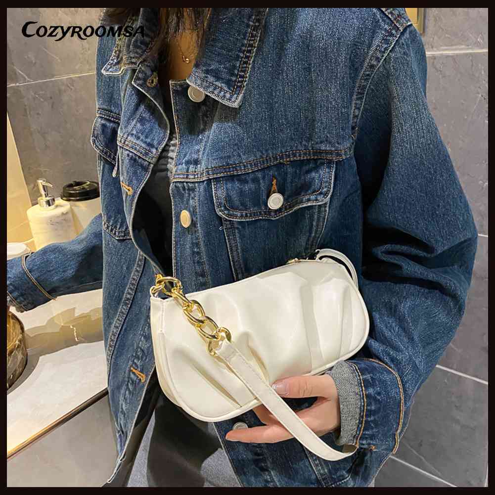 Túi Xách Da PU Kẹp Nách Phối Dây Xích Thời Trang Cho Nữ