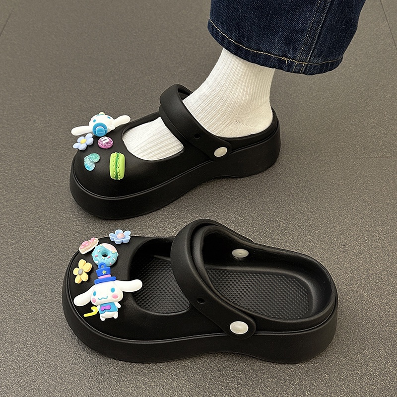 Dép Bít Mũi Đế Dày Đục Lỗ Họa Tiết Hoạt Hình Dễ Thương Thời Trang Mùa Hè Cho Nữ