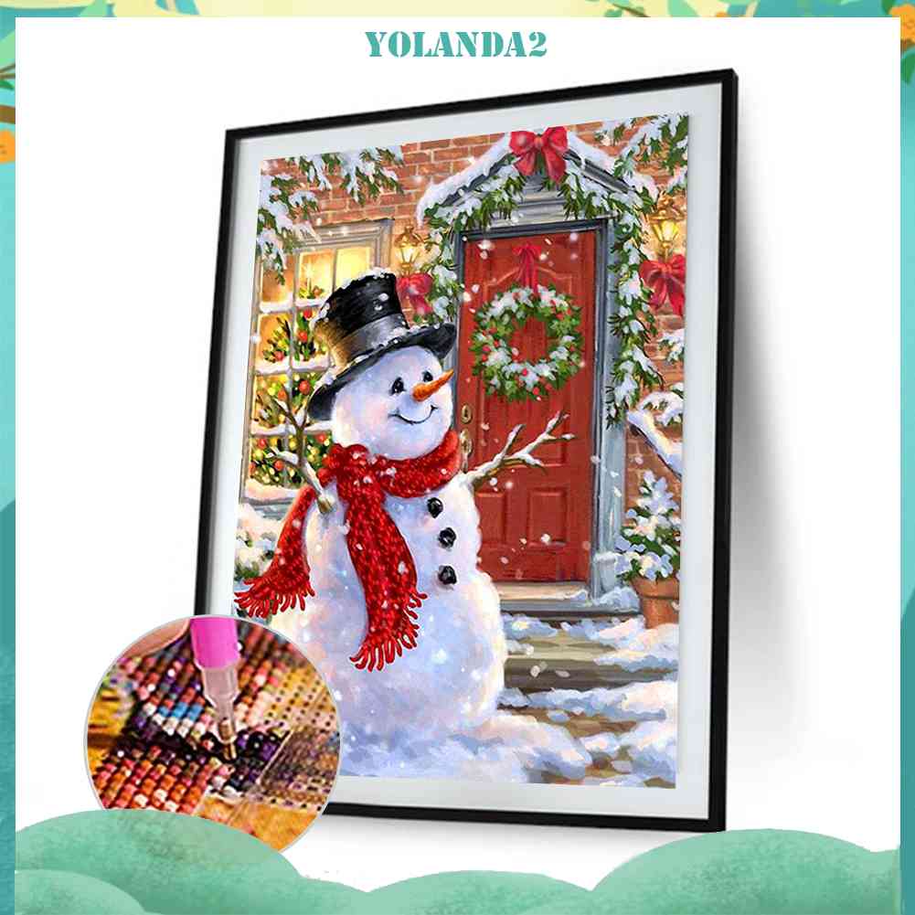 Tranh Đính Đá Kim Cương Toàn Bộ 5D DIY Hình Người Tuyết Giáng Sinh