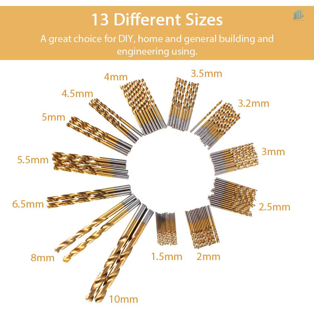 Bộ 99 Mũi Khoan Tốc Độ Cao Bằng Thép Titan Không Gỉ s2mwvn 1.5mm-10mm