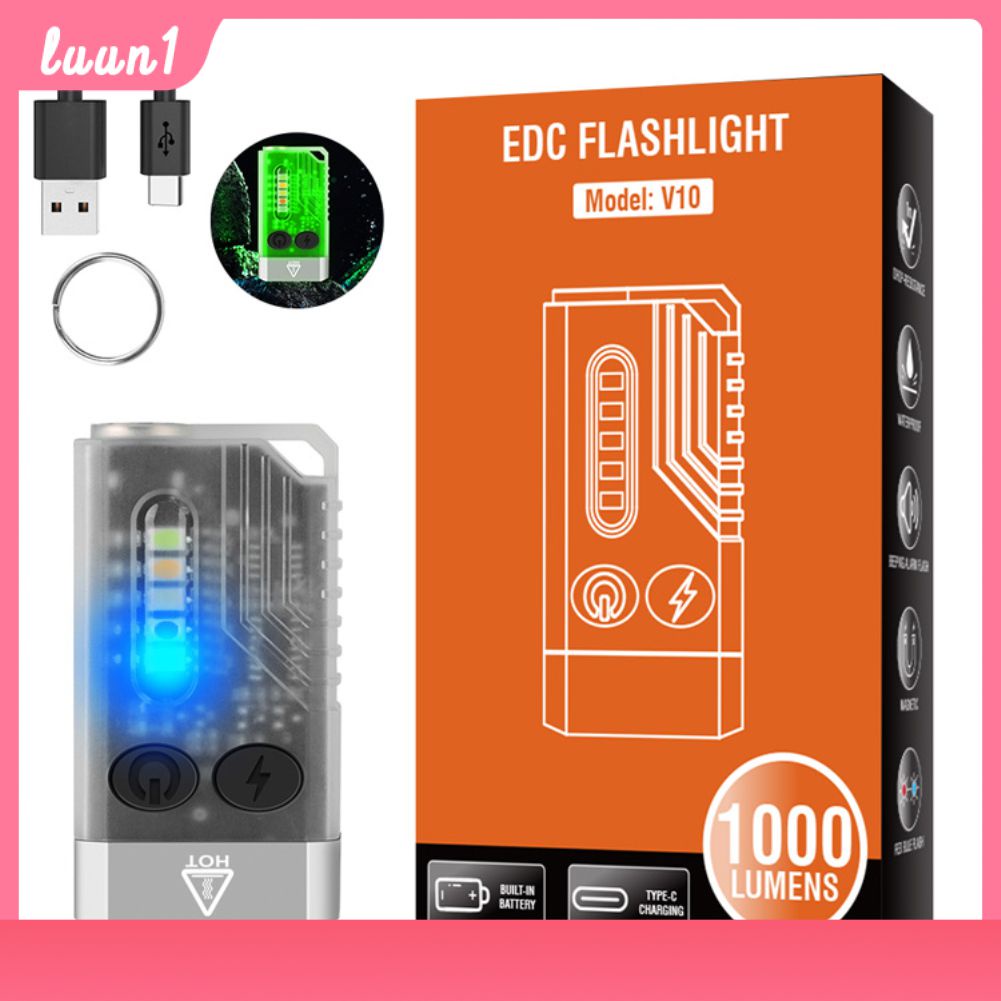 Hàng Có Sẵn Đèn Móc Chìa Khóa Di Động Ánh Sáng Mạnh V10 Đèn Pin Sạc Usb Đèn Pin Mạnh Báo Động Chống Sói Đa Năng 1000 Lumens Đèn Pin Màu Tím Thanh Toán Khi Nhận Hàng