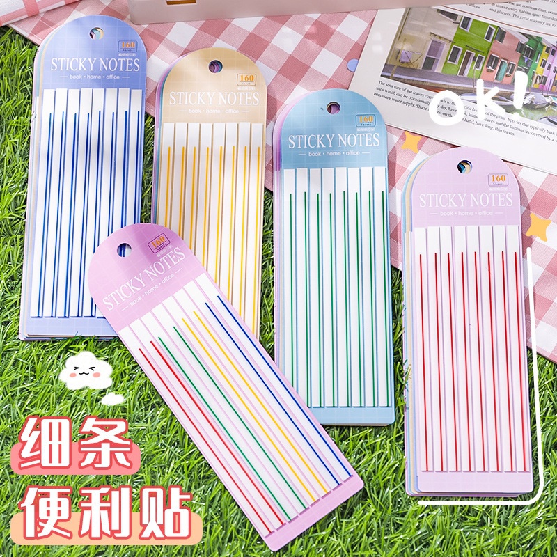 160 tờ / chiếc PET Thin Strip Line Post It Sticky Notes Học sinh Màu trong suốt Memo Pad Note Pad