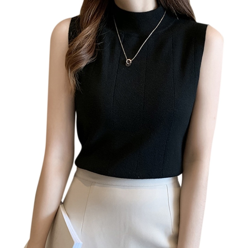 Áo Len Không Tay Cổ Cao Màu Sắc Đơn Giản Thời Trang Cho Nữ