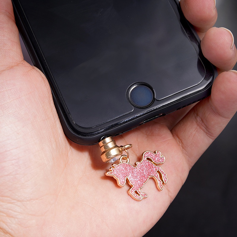 Nút Cắm Chống Bụi Cho Lỗ Cắm Tai Nghe Điện Thoại Di Động Bằng Hợp Kim Hình Kỳ Lân Đính Sequin Chống Bụi diy