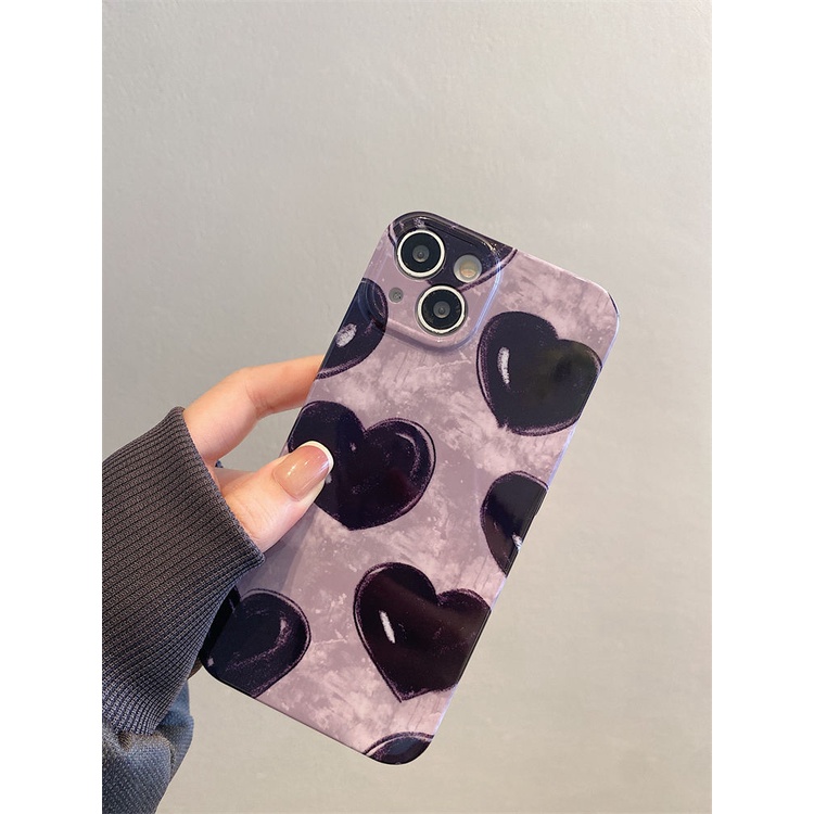 Ốp Điện Thoại Cứng Siêu Mỏng Màu Đen Họa Tiết Trái Tim Kiểu Retro Cho iPhone13max714pro11 8p