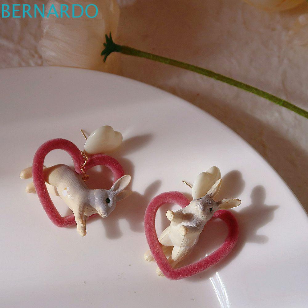 Bernardo Bông Tai Ba Chiều Hình Thỏ Trắng Trái Tim Thời Trang Ngọt Ngào Bằng Nhựa Resin Làm Quà Tặng Cho
