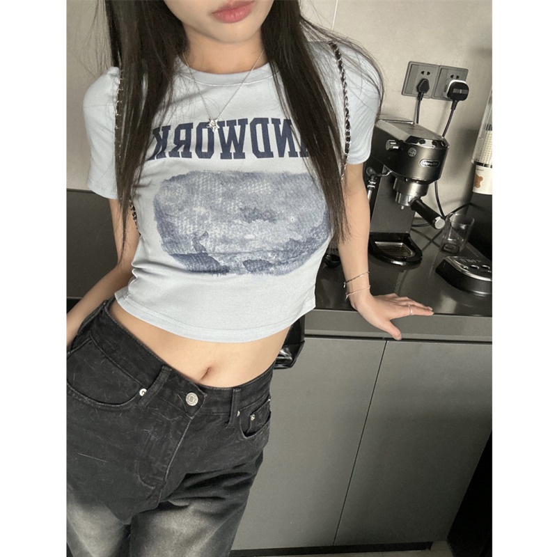 Áo Thun Ngắn Tay In Họa Tiết Thời RENJIANVSHENG Trang Hàn Quốc