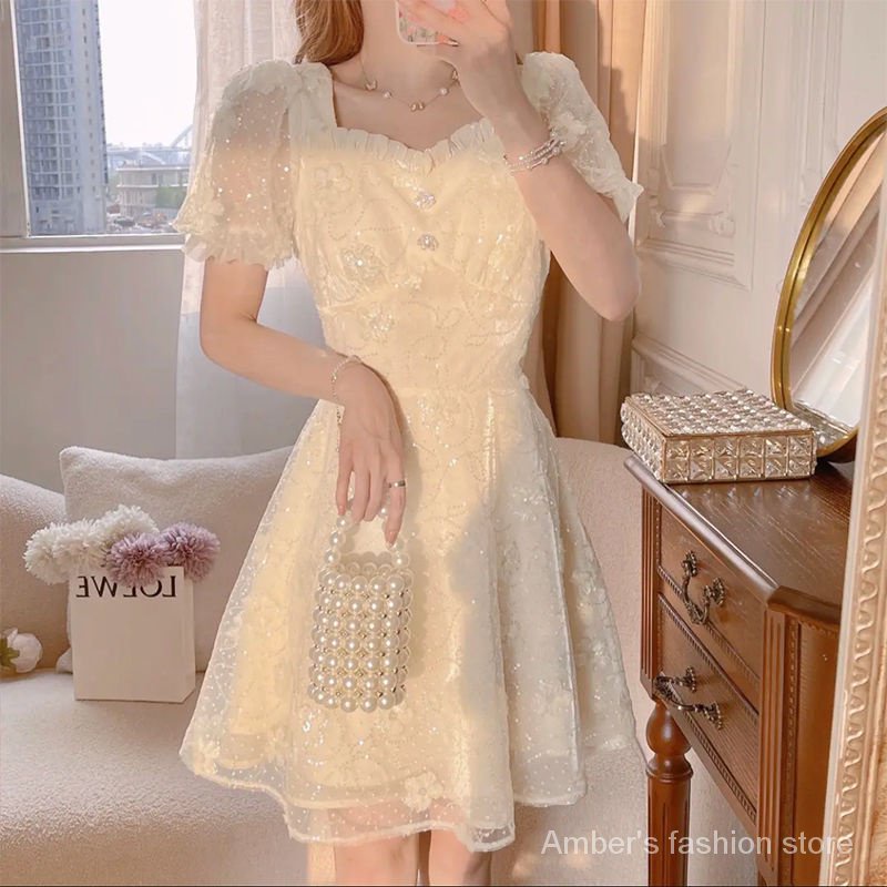 Đầm Cotton Cổ Vuông Thắt Nơ Phong Cách Pháp Sang Trọng Thời Trang Mùa Hè 2023 Cho Nữ