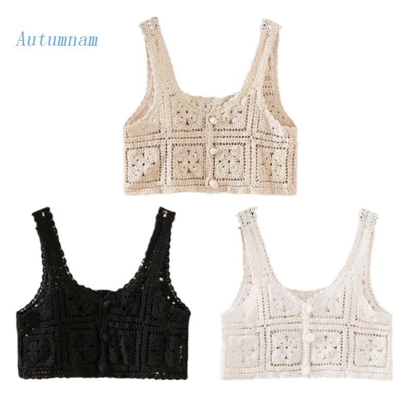 Áo Croptop Sát Nách Đan Móc Thiết Kế Khoét Rỗng Thời Trang Quyến Rũ Cho Nữ