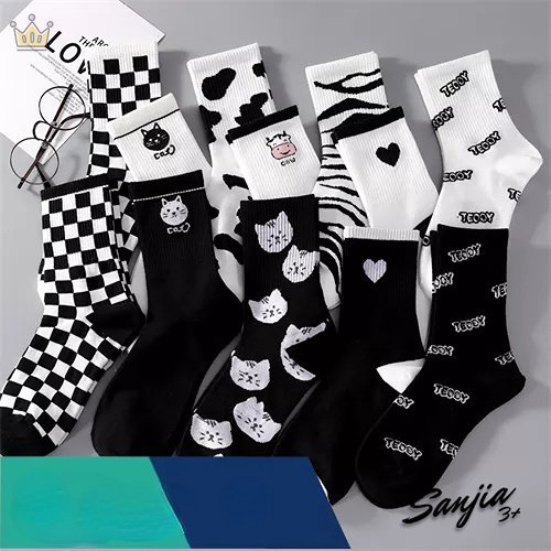 Vớ cotton Họa Tiết Sọc Caro Trắng Đen Phong Cách Hàn Quốc Dễ Thương Cho Nam Và Nữ JP5