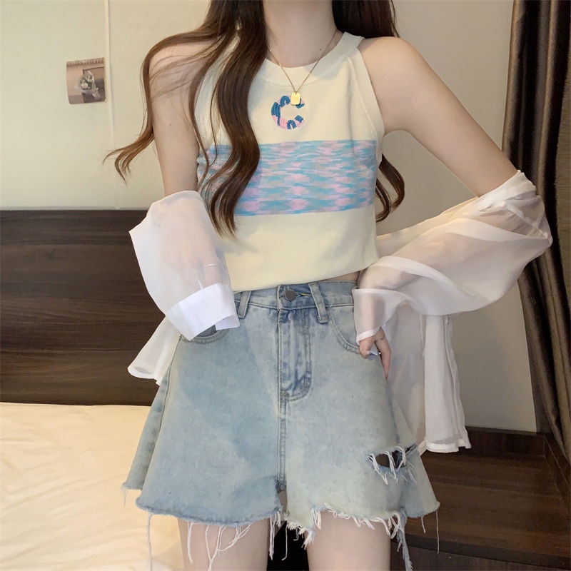 Áo Dệt Kim Hai Dây Dáng Ngắn Phong Cách Thời Trang Mùa Hè Hàng Mới Dành Cho Bạn Nữ