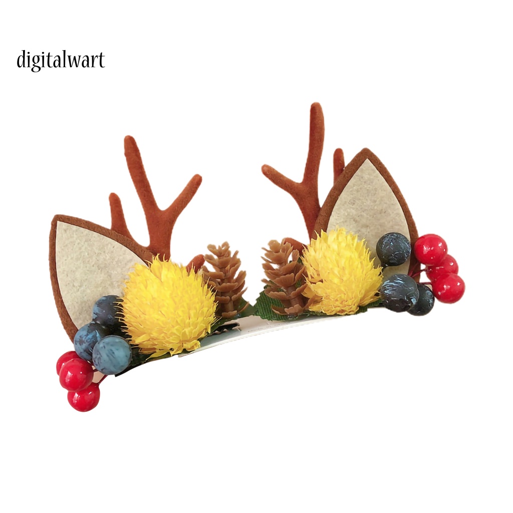 Kỹ Thuật Số| 1 Cặp Kẹp Tóc Hình Sừng Hươu Bằng Polyester Phong Cách Giáng Sinh Cho Bé Gái