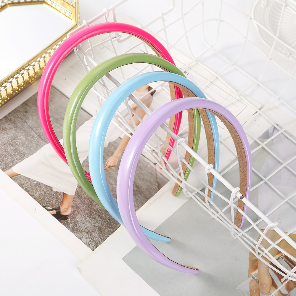 Băng Đô Cài Tóc Bằng Xốp PU Màu Trơn Sáng Bóng Thời Trang Cho Nữ CHLINS