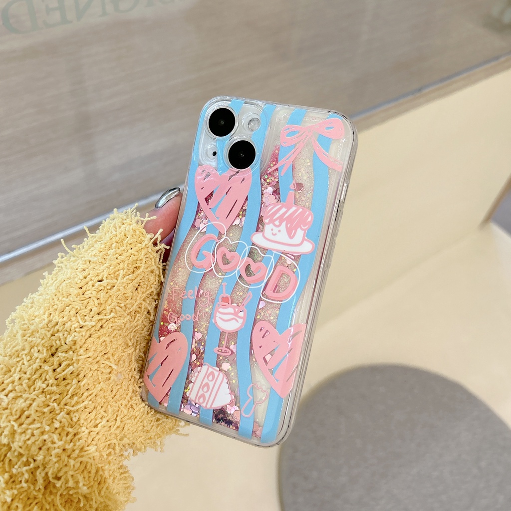 Ốp Điện Thoại PC Cứng Trong Suốt Trang Trí Cát Kim Tuyến Hoạt Hình Cho iPhone11 12 13 14 Pro Max