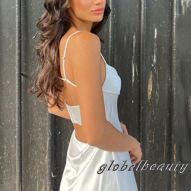 Đầm Dài Không Tay Cổ Chữ V Hở Lưng Màu Sắc Đơn Giản Cho Nữ