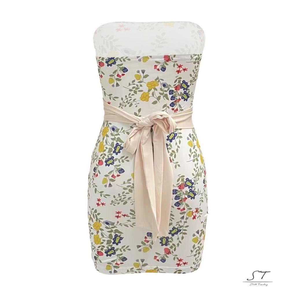 Đầm Ôm Dáng Không Dây Hở Lưng In Họa Tiết Hoa CY03 Dành Cho Nữ