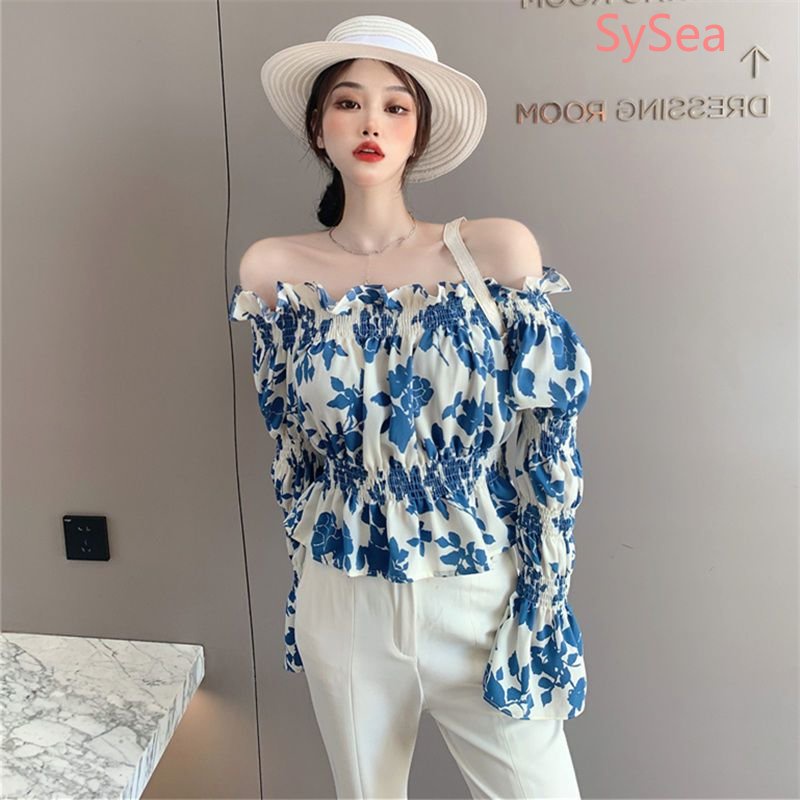 Áo Kiểu Trễ Vai Họa Tiết Hoa Phong Cách Pháp