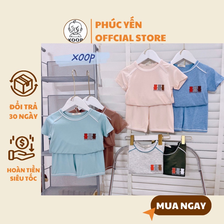 Đồ Bộ cộc tay XOOP cotton lụa in 3 con gấu cho bé trai bé gái (11-21kg)BC87, quần áo trẻ em Shop Phúc Yến