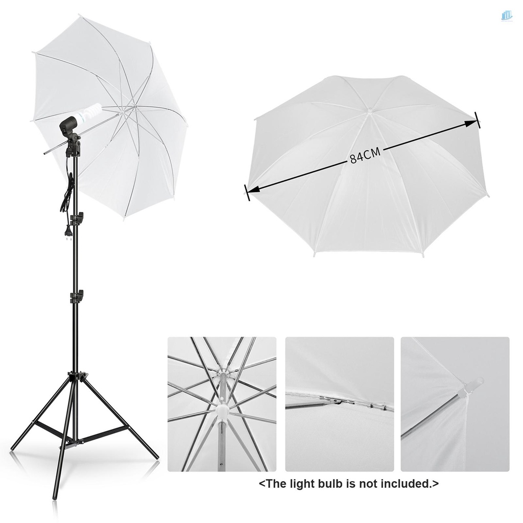 Dù Che Nắng Màu Trắng 33 Inch * 2 + 2M Chân Đứng Tripod Bằng Kim Loại * 2 + E27