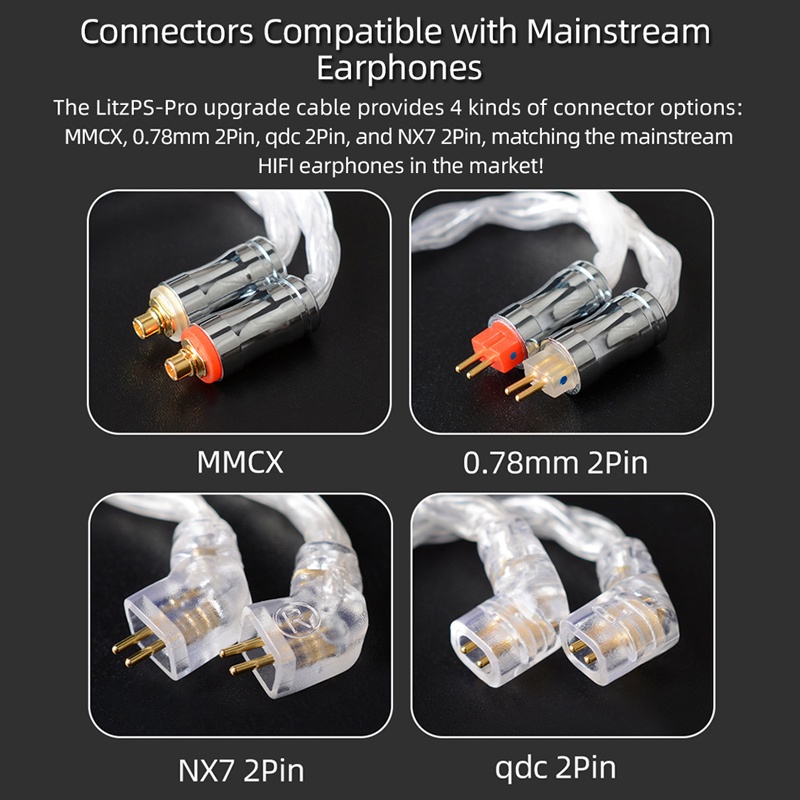 Dây Cáp Tai Nghe LitzPS-Pro 8 Core 4N Litz 3.5mm / 2.5mm / 4.4mm MMCX / NX7 / QDC / 0.78 2Pin Cho CIEM MK3