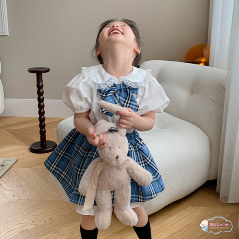 Set Đồ 2 Món Gồm Áo Sơ Mi Xếp Ly Sọc Caro + Chân Váy Xếp Ly Thoáng Khí Thân Thiện Với Da Cho Bé Gái 3-8 Tuổi