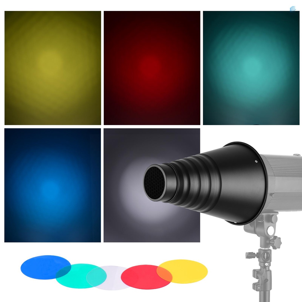 Smartwatchinone Bộ 5 Tấm Lọc Bằng Hợp Kim Nhôm Hình Nón Lớn Kèm Lưới Tổ Ong Cho Đèn flash Máy Ảnh Bowens