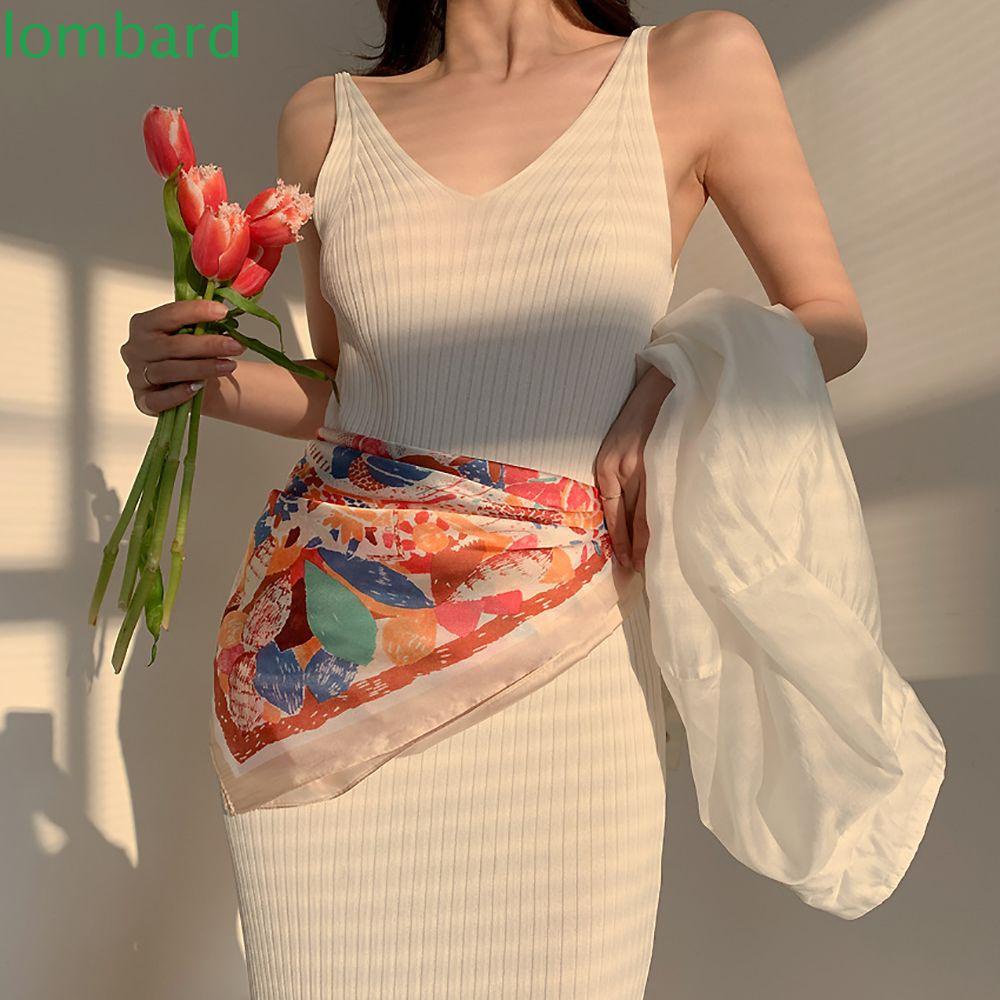 Khăn Choàng Cổ Hình Vuông In Họa Tiết Hoa / Kẻ Sọc / Chấm Bi Sang Trọng Thời Trang