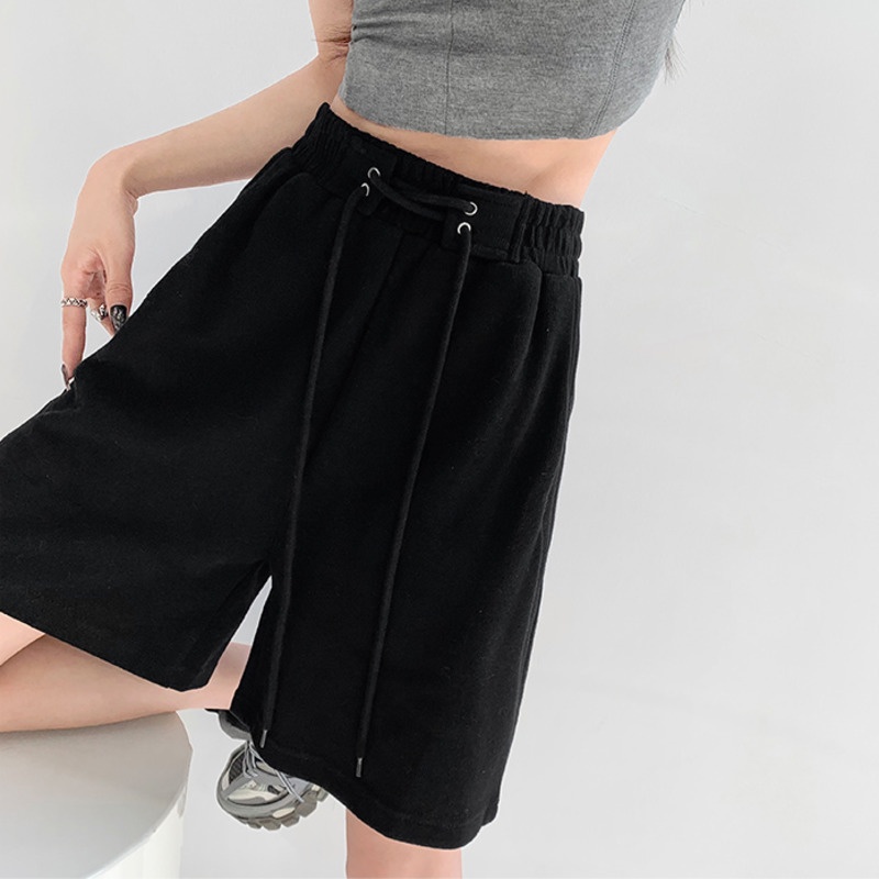 Quần Short Thể Thao Ống Rộng Lưng Cao Rút Dây Thời Trang Mùa Hè Cho Nữ