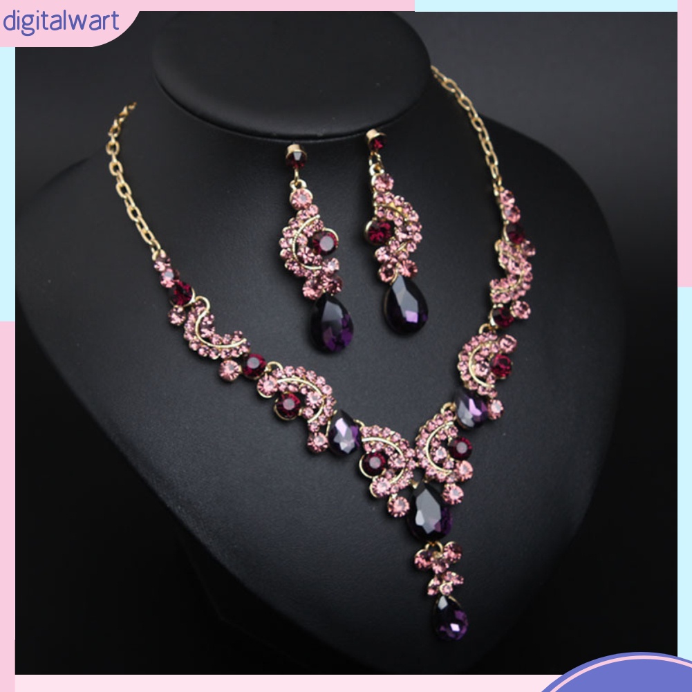 Bộ Vòng cổ + Bông Tai Đính Kim Cương Giả Sang Trọng Cho Nữ